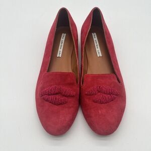 Red Suede Flats with Lip Embroidery‎ from & Other Stories Women's Size 40